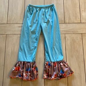 Tutu & Lulu Aqua Blue Orange Brown Thanksgiving Ruffle Pants 3T 4T